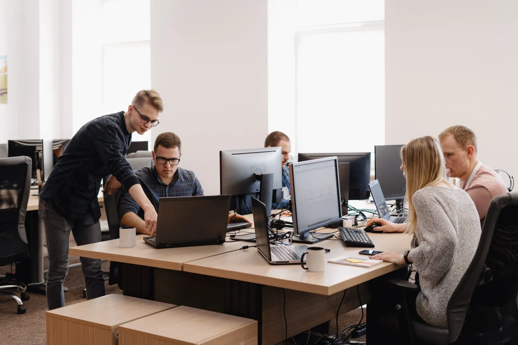 group young business people working office