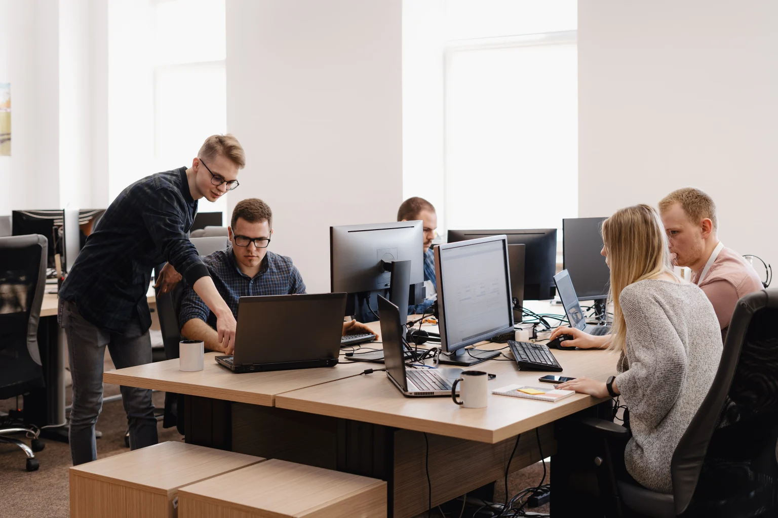 group young business people working office